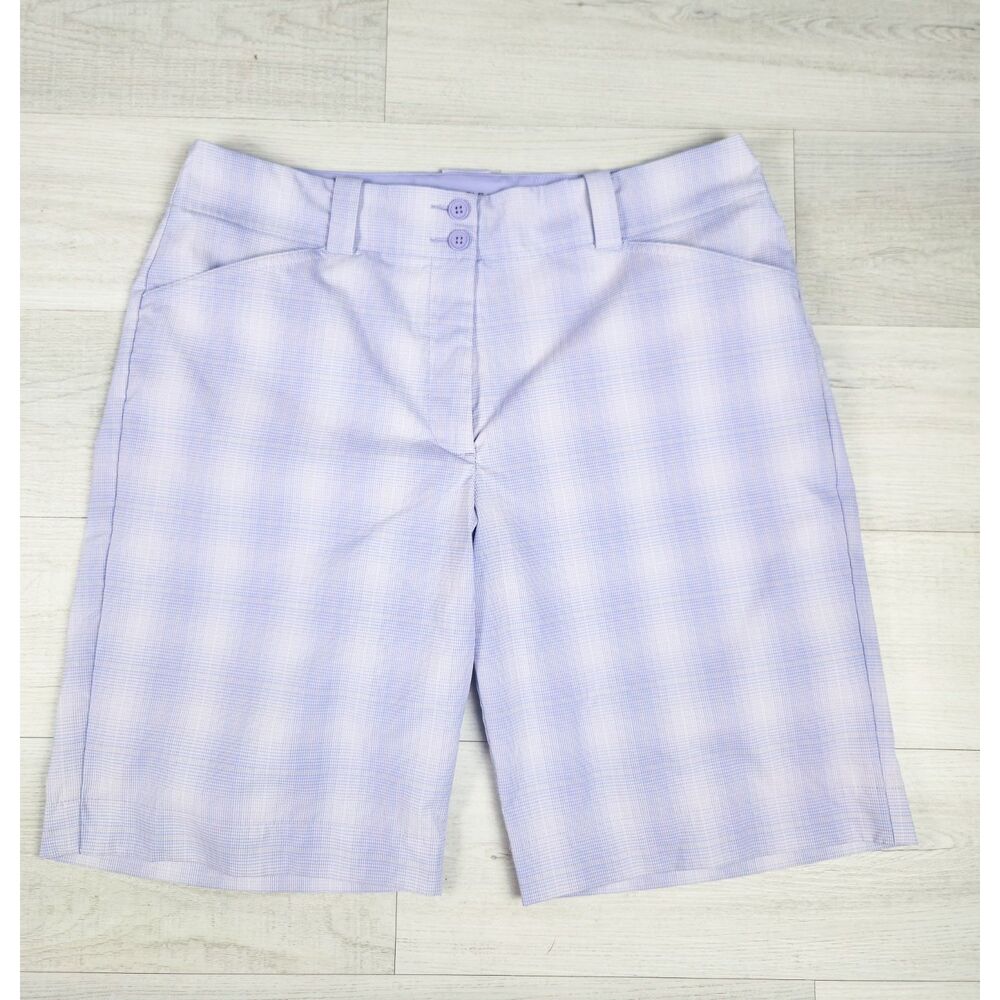 Nike Golf Womens Size 12 Lavender Plaid Fit Dry Shorts Stretch Athletic